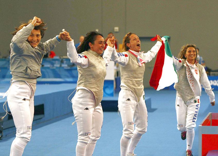 Olimpiadi Pechino 2008, bronzo. Giovanna Trillini, Ilaria Salvatori, Valentina Vezzali e Margherita Granbassi (Omega)